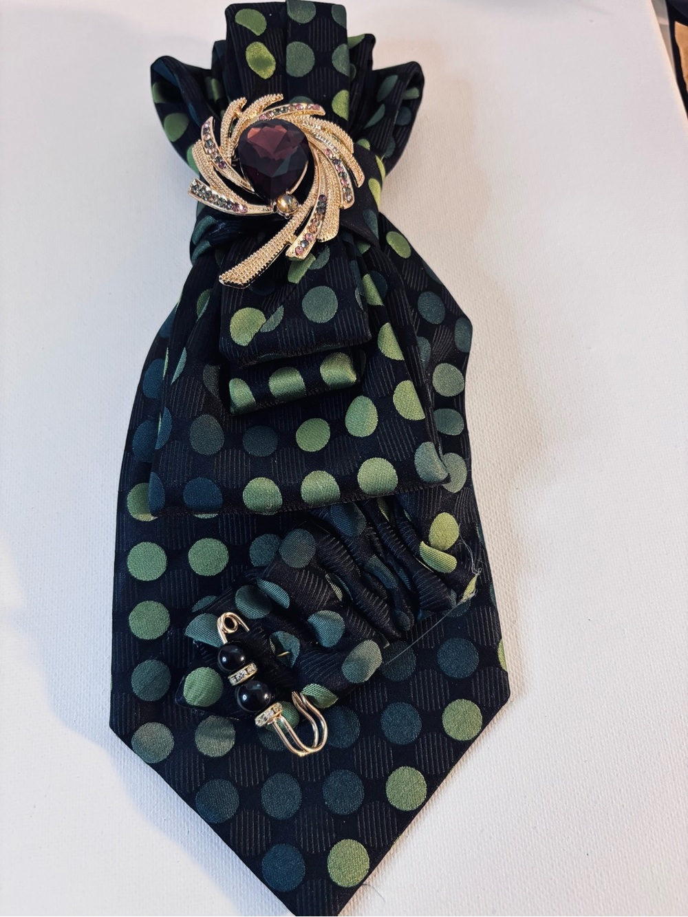 Gold-Tone Black and Green Gem Accent Necklace